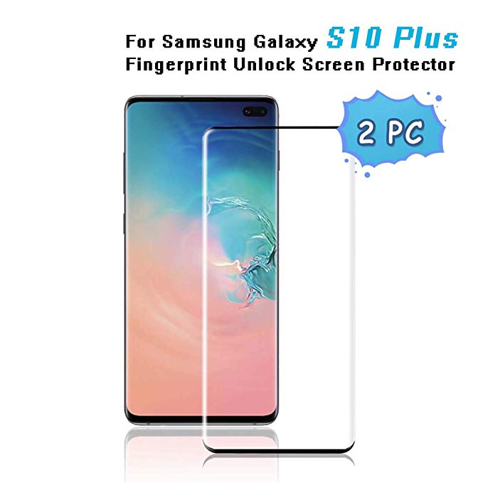 Galaxy S10 Plus Screen Protector, [Case Friendly][9H Hardness][ Fingerprint Unlocking][Bubble-Free] Tempered Glass Screen Protector for Samsung Galaxy S10