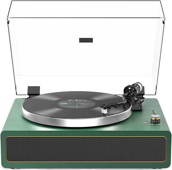 Turntable Record Player with Built-in Speakers, Vinyl Record Player Support Bluetooth Playback Auto Stop 33&45 RPM Speed RCA Line Out AUX in All-in-one Belt-Drive Turntable for Vinyl Records Green