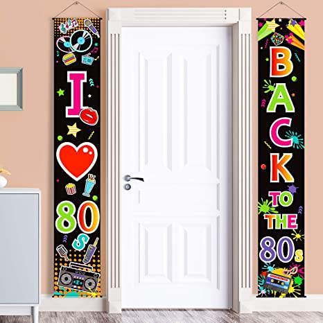 80's Party Scene Setters Wall Decorating Kit 80s Porch Sign Party Door Sign for 1980s Theme Party Rock Star Birthday Decoration (80s)