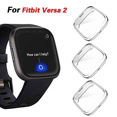 KPYJA Compatible with Fitbit Versa 2 Screen Protector, 3-Pack Full Coverage Soft TPU Case Slim Screen Protective Bumper Cover Saver Shell for Fitbit Versa 2 Versa Smartwatch (Clear Clear Clear)