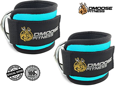 Ankle Straps for Cable Machines by DMoose Fitness - Strong Velcro, Double D-Ring, Adjustable Comfort fit Neoprene - Premium Ankle Cuffs to Enhance Abs, Glute & Leg Workouts - For Men & Women