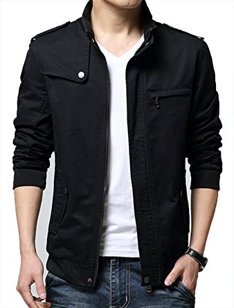 XueYin Men's Solid Cotton Casual Wear Stand Collar Jacket