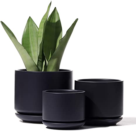 POTEY 055702 Planter Flowerpots Indoor - 4 5.5 6.5 Inch Ceramic Planters Bonsai Container with Drainage Holes & Removable Saucers for Plants Succulent Cactus Flowers(Plants Not Included)