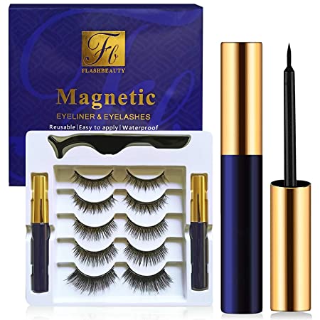 Magnetic Eyelashes 5 Pairs   Magnetic Eyeliner Waterproof 2Pc, Magnetic Eyelash Kit With Reusable Magnetic Lashes And Tweezers For False Eyelashes Easy TO Apply - Best Gifts For Girls Or Young Women