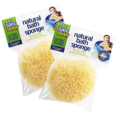 Baby Buddy’s Natural Baby Bath Sponge 2 Pack 4-5” Ultra Soft Premium Sea Wool Sponge Soft on Baby’s Tender Skin, Biodegradable, Hypoallergenic, Absorbent Natural Sea Sponge