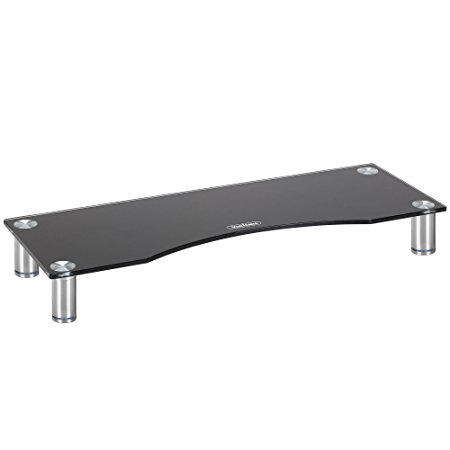 VonHaus Large Curved Glass Monitor Stand - Adjustable Height Multiple Screen Riser for PC Monitors, Computers, Laptops & TVs - 27.5 x 9.5 inches - Black