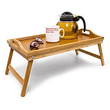 Bamboo Folding Serving Tray Size: 21.5 x 47 x 27 cm Foldable Bed Table Serving Tray for Breakfast and Snacks and Lap Table or Knee Table with Handles Easy to Clean, Natural Brown