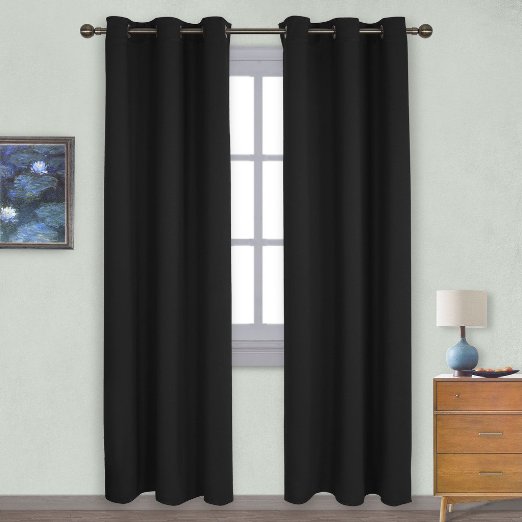 Nicetown Autumn / Winter Thermal Insulated Solid Grommet Blackout Curtains / Drapes for Livingroom (Set of 2,42 Inch by 84 Inch,Black)