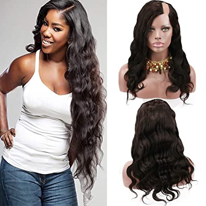 Rossy&Nancy Brazilian Human Hair Natural Black Color Body Wave U Part Lace Front Wig with Baby Hair for Women 180% Density 22inch