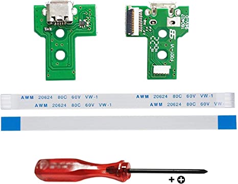Rinbers Pack of 2 JDS-030 Replacement Charging Port Micro USB Adaptor Charger Socket Circuit Board with 12 Pin Flex Cable for Sony PS4 3rd Gen DualShock 4 Controller