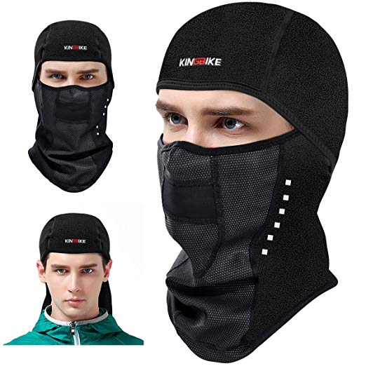 KINGBIKE Balaclava Ski Mask Motorcycle Running Full Face Cover Windproof Waterproof Neoprene With Micro-polar Fleece Masks Black for Men Women Warm Winter Cold Weather Gear Cycling (Fleece)