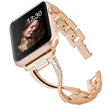 BAITEYOU Band Compatible for Apple Watch Bands 38mm 40mm iwatch Series 4 3 2 1 Bands 42mm 44mm for Women Jewelry Metal Wristband Strap,Bracelet Replacement with Bling Diamond X-Link