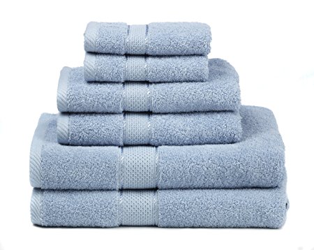 Premium Bamboo Cotton 6 Piece Towel Set (2 Bath Towels, 2 Hand Towels and 2 Washcloths) - Natural, Ultra Absorbent and Eco-Friendly (Aqua)
