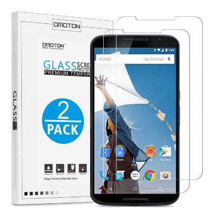 OMOTON [2 Pack] Google Nexus 6 Screen Protector - Tempered Glass Screen Protector for Google / Motorola Nexus 6 with [9H Hardness] [Crystal Clear] [Scratch Resist] [No-Bubble], Lifetime Warranty