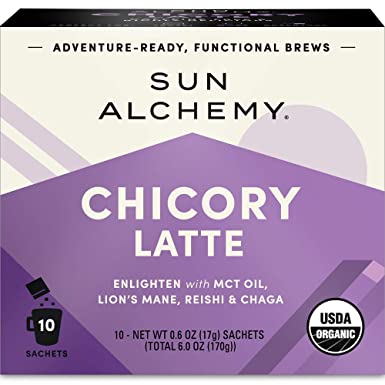 Sun Alchemy Chicory Latte, Enlighten with Organic Instant Chicory, MCT Oil, Coconut Milk, Reishi, Lion's Mane & Chaga - 10 Sachets | Just Add Water & Enjoy