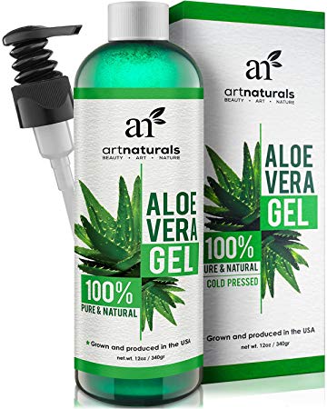 ArtNaturals Aloe Vera Gel for Face Hair and Body - Certified Organic 100 Pure Natural and Cold Pressed 12 Oz - For Sun Burn Eczema Bug or Insect Bites Dry Damaged Aging skin Razor Bumps and Acne