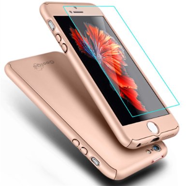 iPhone 5 Case,iPhone 5S Case, COOLQO® Full Body Coverage Ultra-thin Hard Hybrid Plastic with [Slim Tempered Glass Screen Protector] Protective Case Cover & Skin for Apple iPhone 5/5S (Rose Gold)