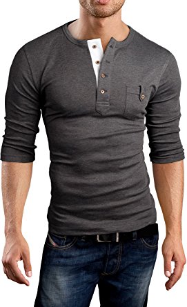 Grin&Bear Slim Fit 3/4 Sleeve Henley Shirt T-Shirt, BH108