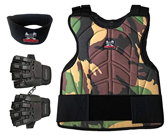 MAddog Sports Padded Chest Protector, Tactical Half Glove, Neck Protector Combo Package