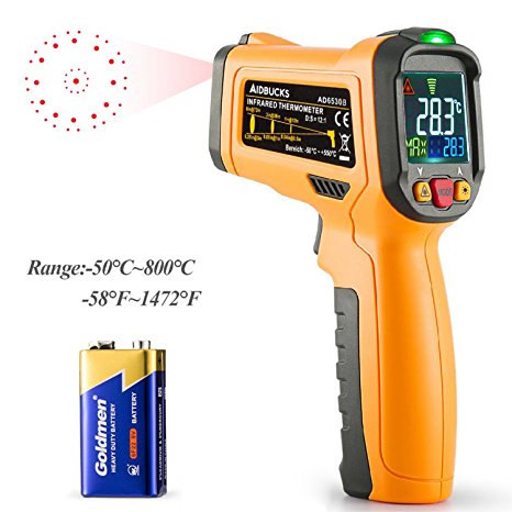 Infrared Thermometer Janisa AD6530B Laser Digital Non Contact IR Temperature Gun Color Display -58°F to 1472°F With 12 Point Aperture Temperature Alarm Function