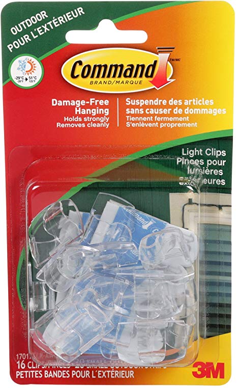 Command Outdoor Light Clips, Clear, 16 Clips 20 All Weather Strips