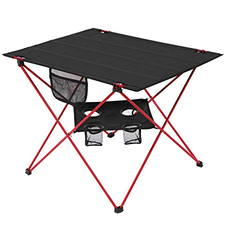 MOVTOTOP Folding Camping Table (22×20.9×29.5IN) with Cup Holders, 2 Tier Portable Lightweight Camp Table with Carrying Bag for Indoor and Outdoor Picnic, BBQ, Beach, Hiking, Travel, Fishing Fishing