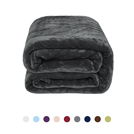 Flannel Fleece Blanket - Bed or Couch Throw by NEWSHONE(60inX80in, Grey)
