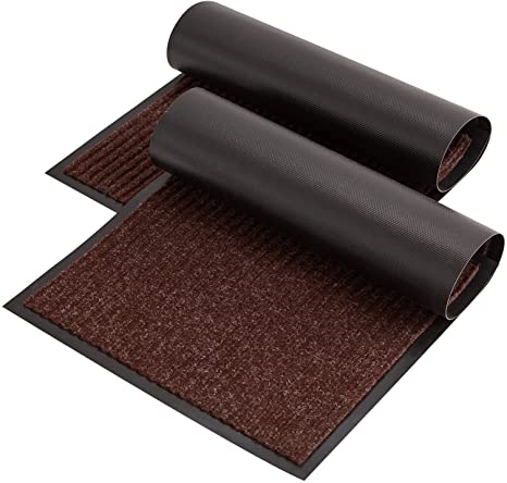 Lifewit Durable 2 Pack Indoor Door Mat Traps Dirt Non Slip Low-Profile Welcome Mat for Entryway, Front Door, Porch Area, Patio, Entrance Rug Shoe Scraper Mat, 17" x 30", Brown