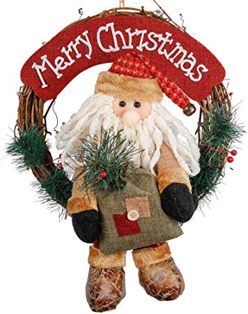 D-FantiX Santa Christmas Wreath, 14 Inch Merry Christmas Front Door Wreaths Small Christmas Decorations Home Decor