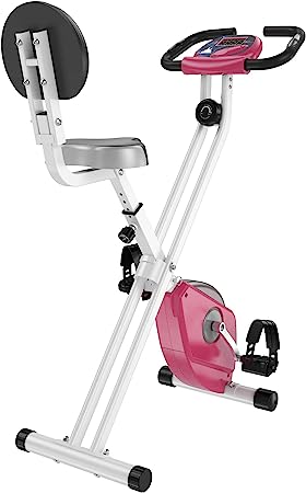 HOMCOM Vélo d'appartement Pliable Selle réglable Dossier écran LCD Multifonction capteur fréquence Cardiaque Acier Blanc