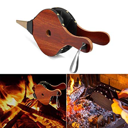 JRCS Fireplace Bellows Wood Bellows Air Bellow Fireplace Blower Leather Bellows for Fireplaces, BBQ and Camping with Hanging Strap