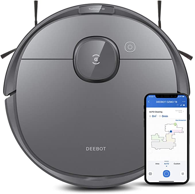 Ecovacs Deebot T8 Robot Vacuum & Mop Cleaner with Advanced Object Detection and Avoidance, Lidar Navigation & Multi-floor Mapping, Selective Cleaning, Ideal for Hard floors and Carpet, 3 Hrs Runtime