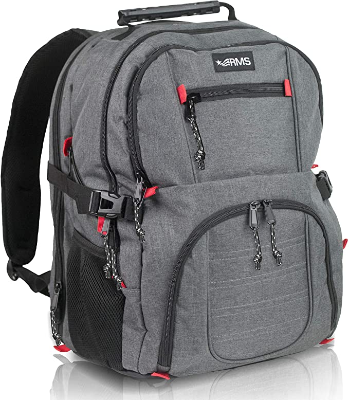 RMS Travel Laptop Business Backpack - Large Capacity and Anti Theft Backpacks for Men, Women or Students - Fits up to 17 inch notebook (Gray with Red Accents)
