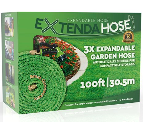 Extendahose Expanding Durable Latex and Polyester Hose with Quick Release - Available in 4 Sizes 25/50/75/100' - 1 Hose, Spray Nozzle, Hanging Hook, 100'