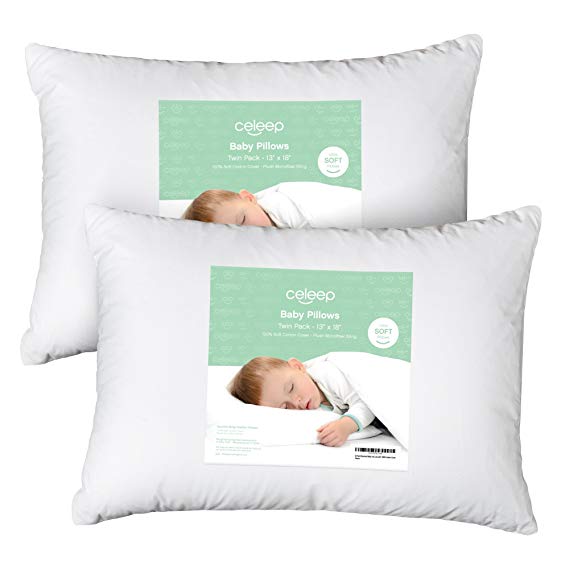 [2-Pack] Equinox Baby Toddler Pillow Set - 13" x 18" Toddler Bedding Small Pillow – Baby Pillow with 100% Cotton Cover