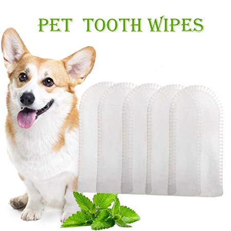 mwellewm Toothwipes Fresh 50 Wipes - Cleans Teeth, Gums, freshens Breath. Tooth Wipe for cat or Dog