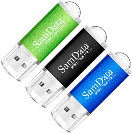 SamData 3 Pack 32GB USB Flash Drives USB 2.0 Thumb Drives Memory Stick Jump Drive Zip Drive, 3 Colors: Black Blue Green