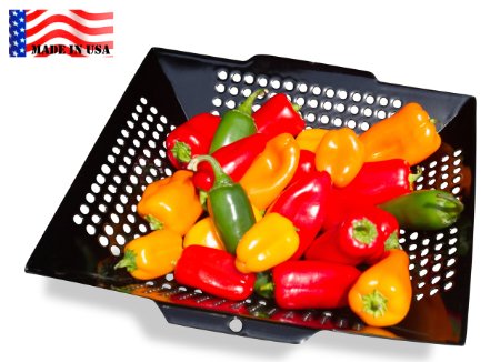 WOK GRILL TOPPER BASKET 12" , MADE IN USA by Backyard Dudes ® the NON-STICK Porcelain coated BIG 12 inch is a perfect size WOK GRILL TOPPER, veggie basket, VEGETABLE BASKET, BBQ Wok Pan, cook fajita peppers & onions, shrimp, potatoes, mixed veggies with ease. Perfect for Weber Q Grill or Weber Kettle, Napoleon, Kamado, Big Green EGG, Char-Broil, Traeger, Brinkmann, KitchenAid, the Grill Topper is safe for charcoal or gas grill.