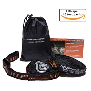 Extra Long Adjustable Hammock Tree Hanging Straps Set - No Stretch Suspension System Kit Hammock Accessories with Carabiners，Fits all Hammocks for Travel Camping Hiking (10FT,19 Loops)