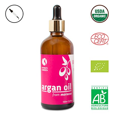 Fatima's Garden Argan Oil for Face, Hair, Skin and Nails, Moroccan Oil USDA Ecocert Certified Organic Pure Virgin Cold Pressed Moroccan Anti-aging Moisturizer (Normal, 3.4 Fl Oz)