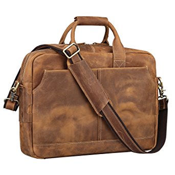 S-ZONE Genuine Leather Professional Look Briefcase Bag for 17 inch Laptop