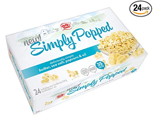 JOLLY TIME Simply Popped | Microwave Popcorn with Ghee Clarified Butter, Sea Salt, Palm Oil and Non-GMO Pop Corn Kernels (Bulk 24-Count Box)