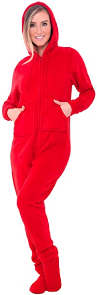 Alexander Del Rossa Women's Warm Fleece One Piece Footed Pajamas, Adult Onesie with Hood