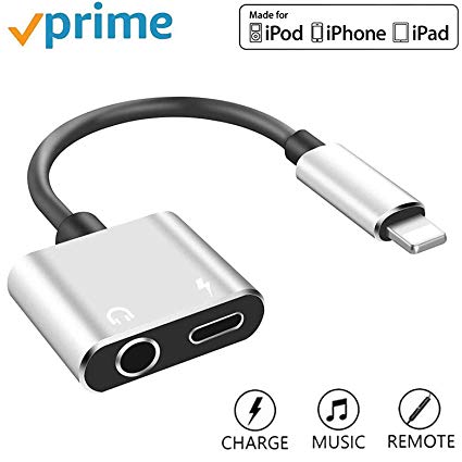 for iPhone Headphone Jack Adapter for iPhone 8/8 Plus/Xs/Xs Max/XR/ 7/7 Plus Earphone Splitter for iPhone Adaptor Dongle 2 in 1 Charger   Aux Connector Charger Cable Support All iOS System