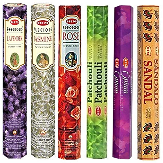 Hem Incense Sticks | 6 Boxes X 20 Sticks Each |Lavender,Jasmine,Rose,Patchouli,Opium & Sandal - Total 120 Sticks