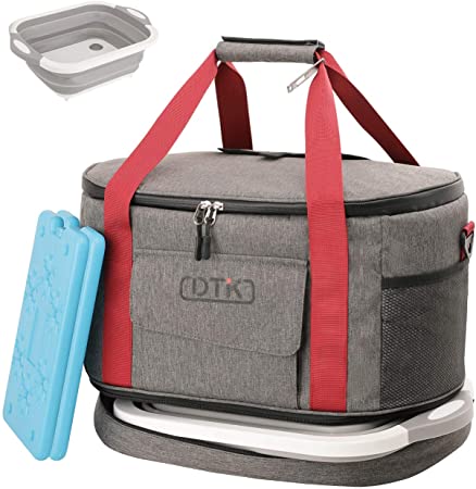 DTK Soft Large Cooler Bag with Collapsible Cutting Board, Insulated Leakproof Portable Cooler Tote, 45Can/30L Soft Sided Collapsible Camping Cooler with 2 Ice Pack for Picnic Beach Travel BBQ Grocery
