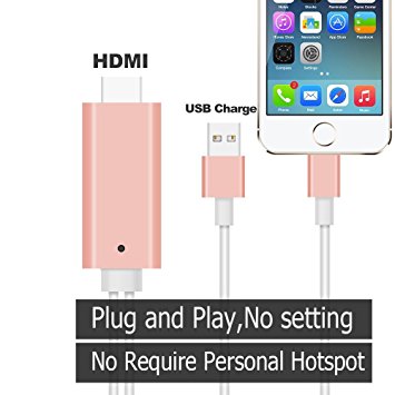 HDMI Cable, 6.4Ft MHL To HDMI Cable 1080P HDTV Adapter for iPhone 7 plus 7 6s plus 6 5s SE 5 Newest Plug and Play Rose Gold