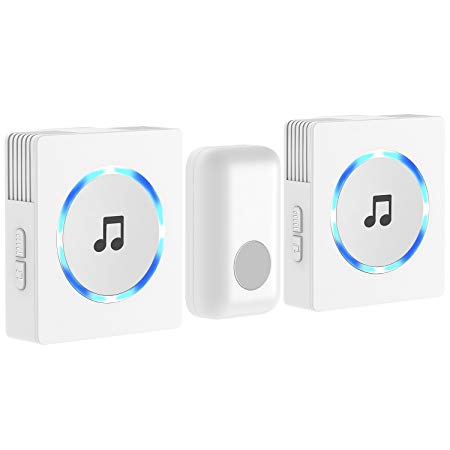 JETech Chime, 2-Main Portable Wireless DoorBell Chime Plug-in Push Button (White) - 2120B