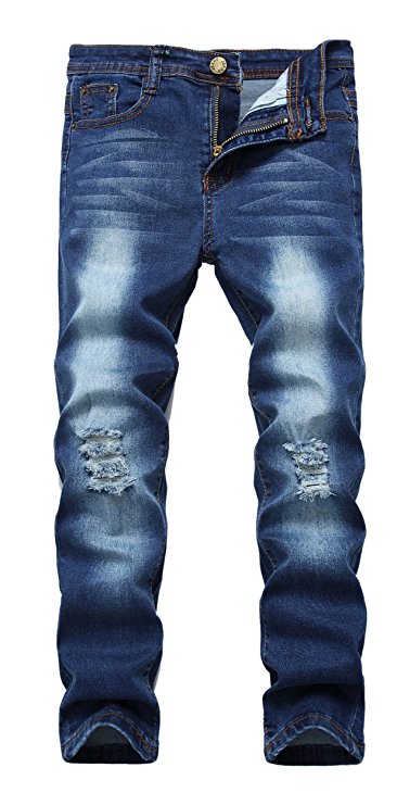 Boy's Skinny Fit Ripped Destroyed Distressed Stretch Slim Jeans Pants