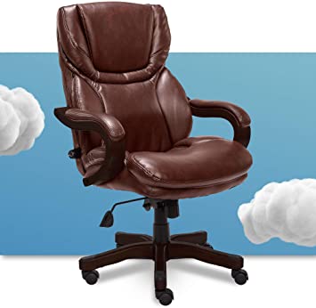 Serta at Home Executive Big and Tall Office Chair, Eco-Friendly Bonded Leather, Brown, 43506